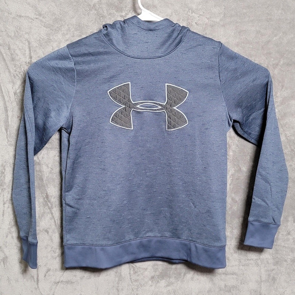 Under Armour ColdGear Hoodie Womens Medium Heather Blue Gray Loose Fit Athletic